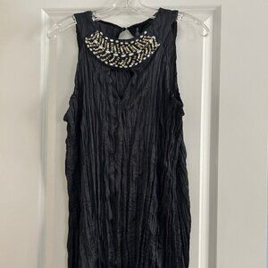 Bisou Bisou Beaded Navy Tank Flowy Top, Size XL